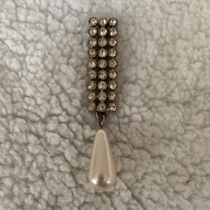 Antique Rhinestone and Faux Pearl-drop Brooch